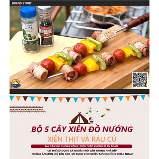 Bộ 5 cây xiên đồ nướng chữ U kèm túi xách CLS cắm trại dã ngoại du lịch