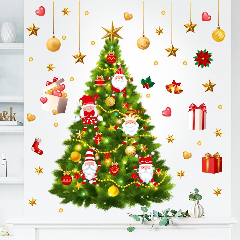 Miếng dán tường trang trí hình cây thông noel sáng tạo DIY