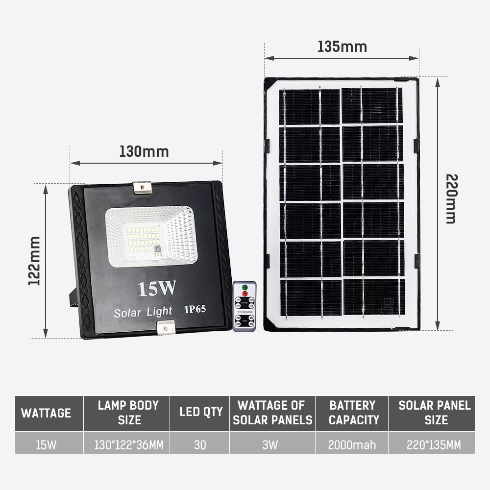 DingDian LED LED 15W Ánh sáng mặt trời Đèn pha ngoài trời năng lượng mặt trời với chống thấm nước từ xa