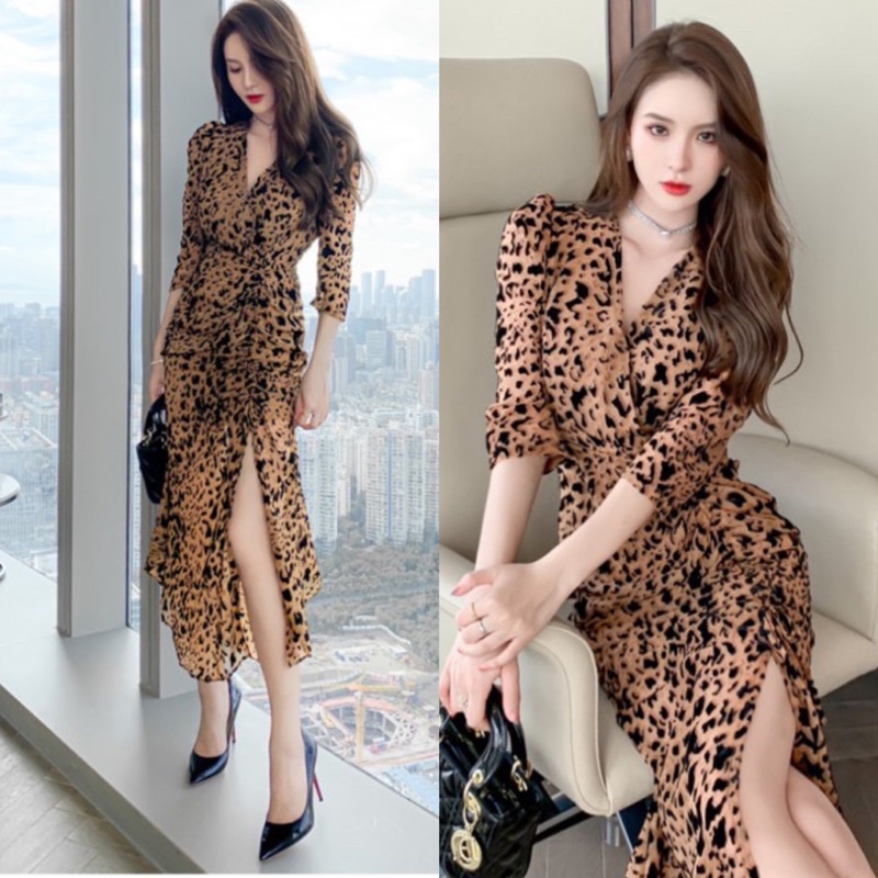 Đầm Body Dự Tiệc Xẻ Đùi Da Beo Cao Cấp Có Size M-L-XL-XXL ( ảnh thật)