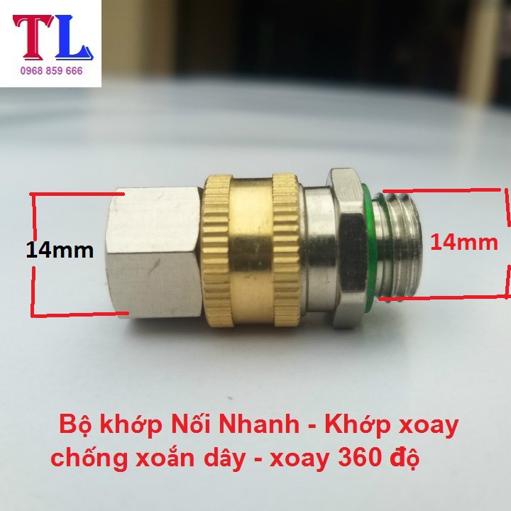 khớp nối nhanh - Khớp xoay chống xoắn dây phun xịt rửa xe (ren 14mm)