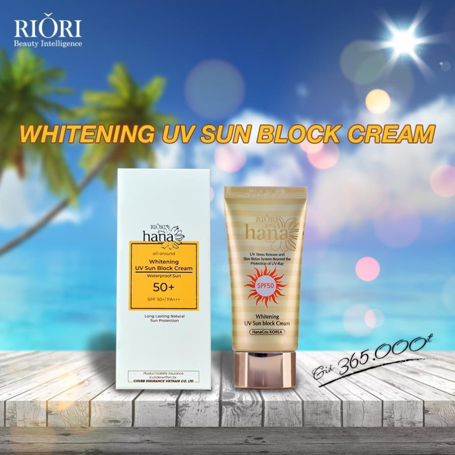 Kem Chống Nắng Dưỡng Trắng Nâng Tone Da SPF 50+ RIORI HANA WHITENING UV SUN BLOCK CREAM 50G