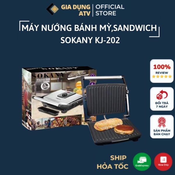Máy kẹp bánh mì , máy nướng bánh mì , máy nướng bánh sandwith SOKANY KJ-202 2000W bảo hành 6 tháng