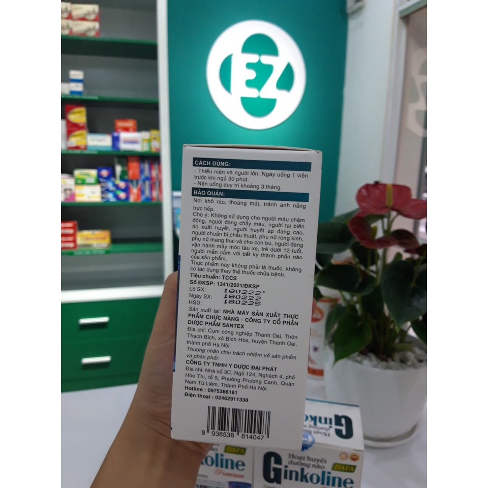Hoạt huyết dưỡng não Ginkoline Premium giúp tăng cường tuần hoàn máu não - Hộp 30 viên - EZ Pharmacy