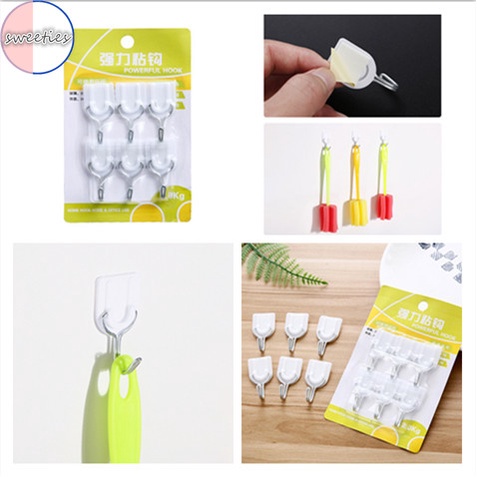 Set 6 móc treo đồ dán tường bằng nhựa tiện dụng thíc hợp cho nhà tắm