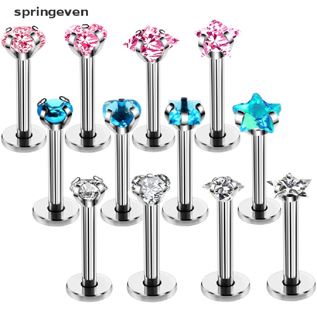 Bộ 4 Khuyên Môi / Tai / Môi 16G Đính Pha Lê Thời Trang