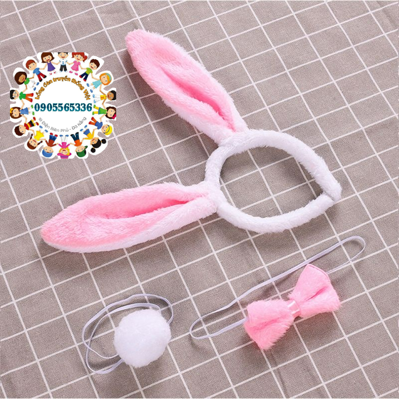 🐰 Set băng đô hóa trang Thỏ Ngọc bông mềm - Băng đô tai thỏ phối vải lông - Cài tai thỏ lông