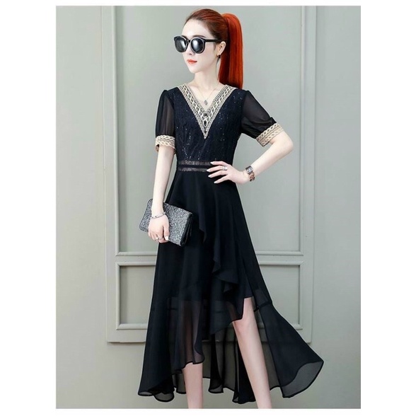 Đầm dự tiệc ren kim sa cao cấp. Nhập QC