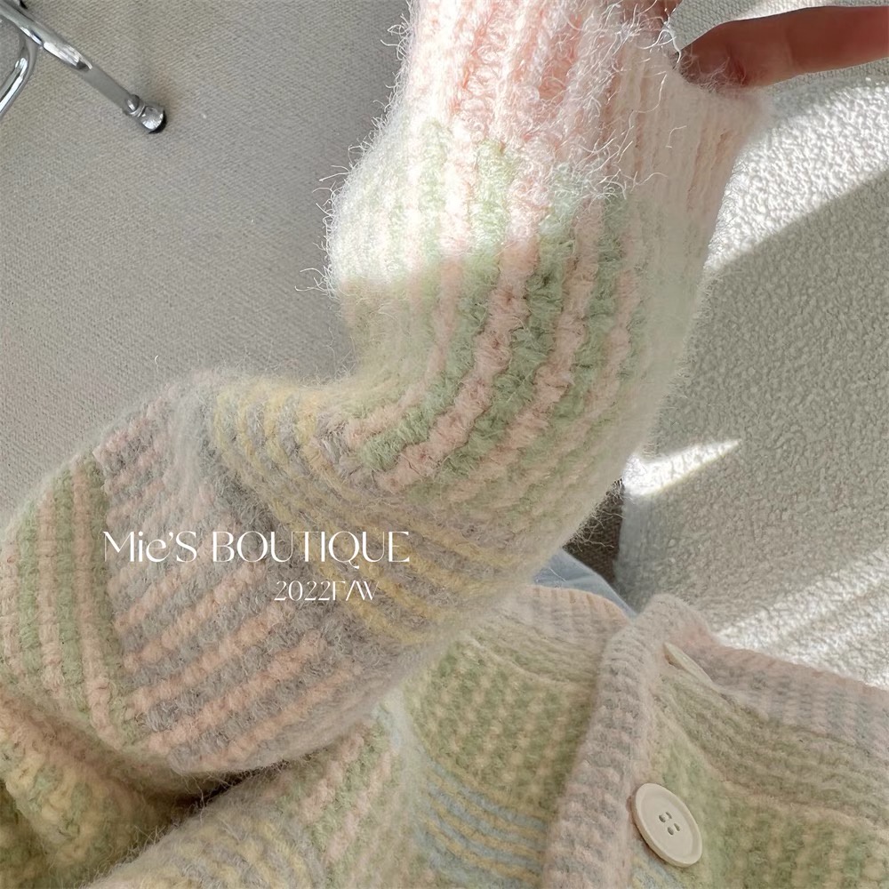 𝗺𝗶𝗲 𝘀𝘁𝘂𝗱𝗶𝗼 - HÀNG CÓ SẴN Cardigan rainbow khoác len phối màu tươi sáng boutique xinh xắn