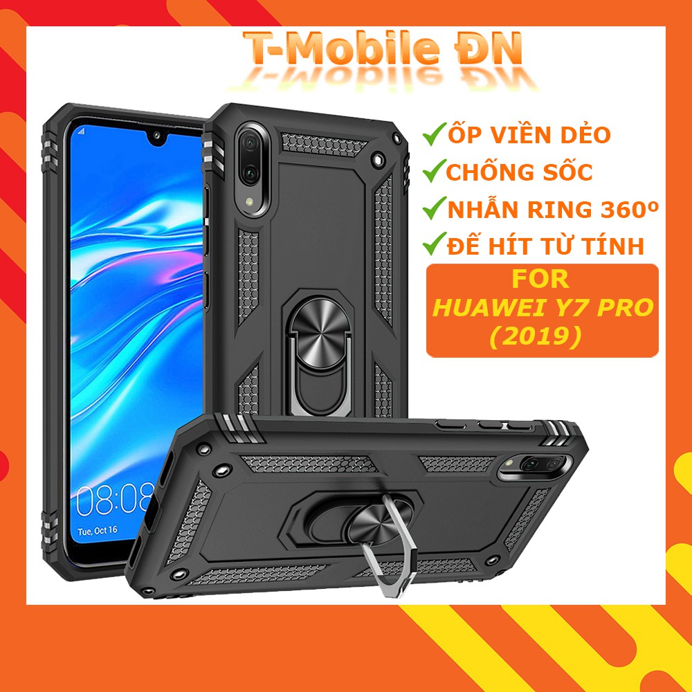 Ốp lưng Huawei Nova 3e P30 Lite Y7 Pro Y9 Prime 2019 chống sốc 2 lớp kèm nhẫn iring làm giá đỡ