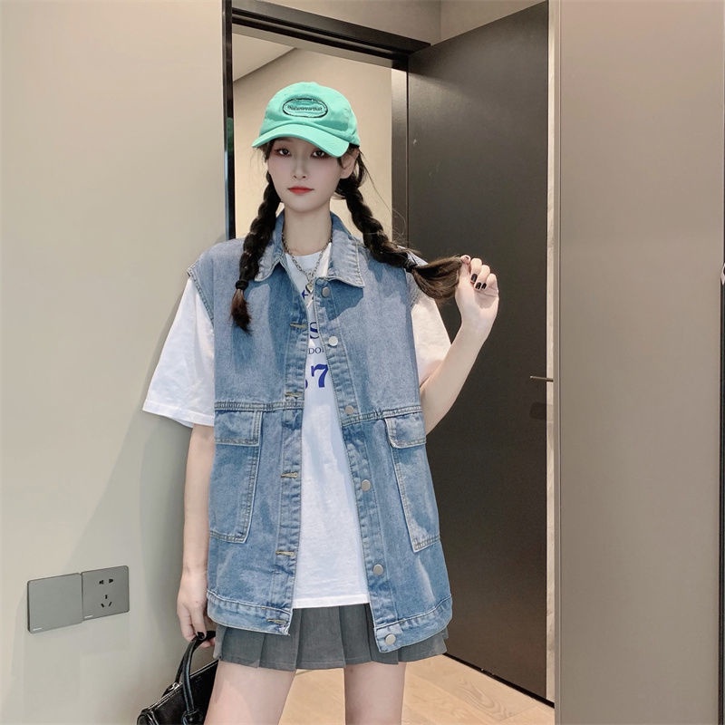 Áo Khoác Jean Không Tay Phong Cách Hong Kong Cổ Điển Thời Trang Mùa Thu Kiểu Mới