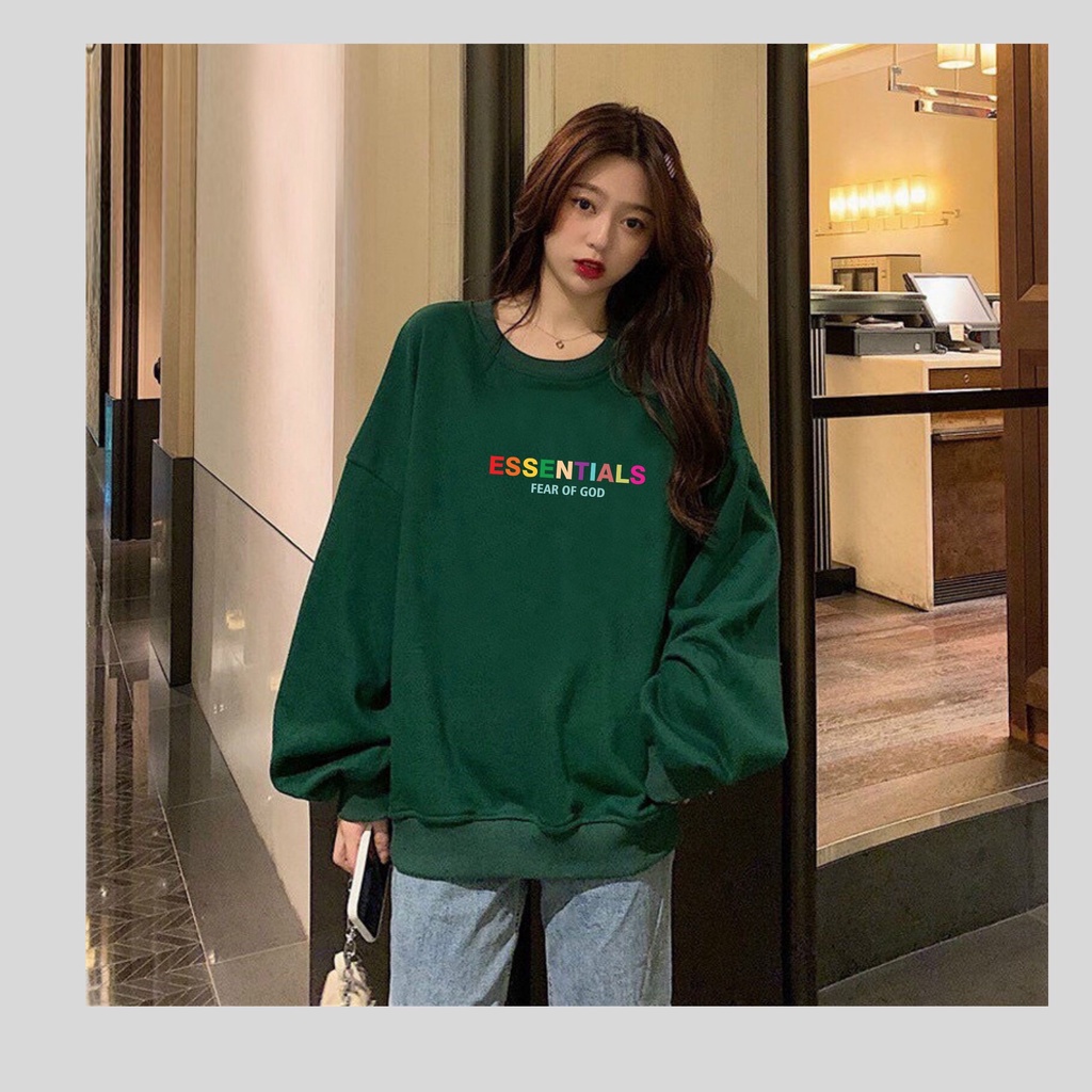 Áo sweater nỉ unisex BEA - áo nỉ bông form rộng in hình essential màu Hotren 2022