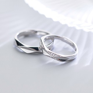 Nhẫn cặp nhẫn đôi nam nữ bạc s925 họa tiết mặt vát tam giác thoi của nữ đính đá khắc tên theo yêu cầu Cá jewelry NĐ7