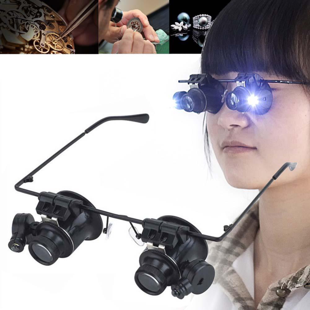Kính lúp 20X có đèn led dùng để sửa chữa đồng hồ trang sức tiện dụng màu đen