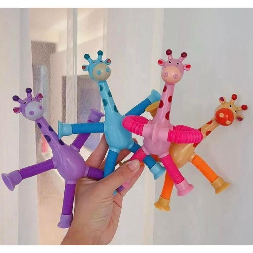 Đồ chơi ống hút hình hươu cao cổ phát sáng, đồ chơi ống lò xo hươu cao cổ