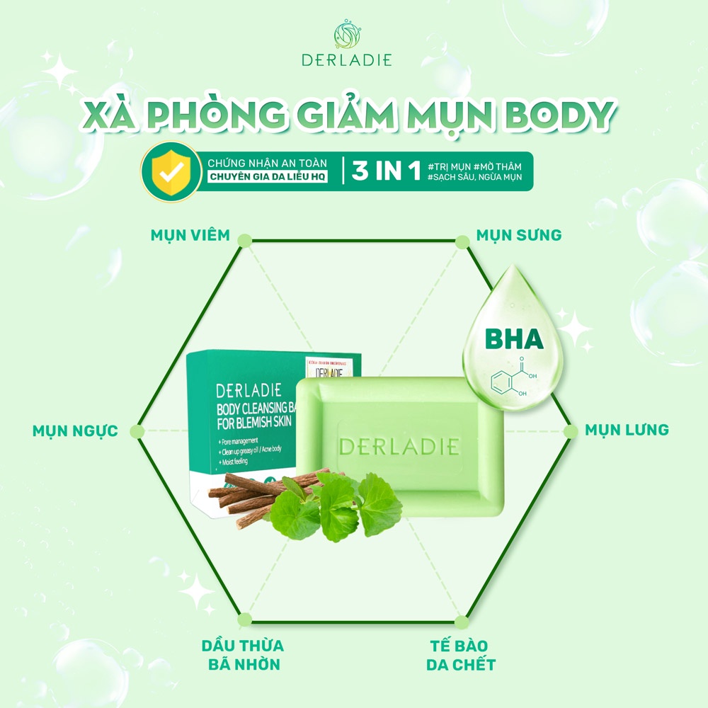 Xà Phòng Giảm Mụn Cơ Thể Sau 7 Ngày Derladie Body Cleansing Bar For Blemish Skin 50g