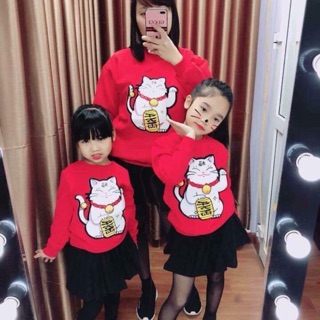 Set áo đôi Mẹ và Bé hình Mèo tài lộc