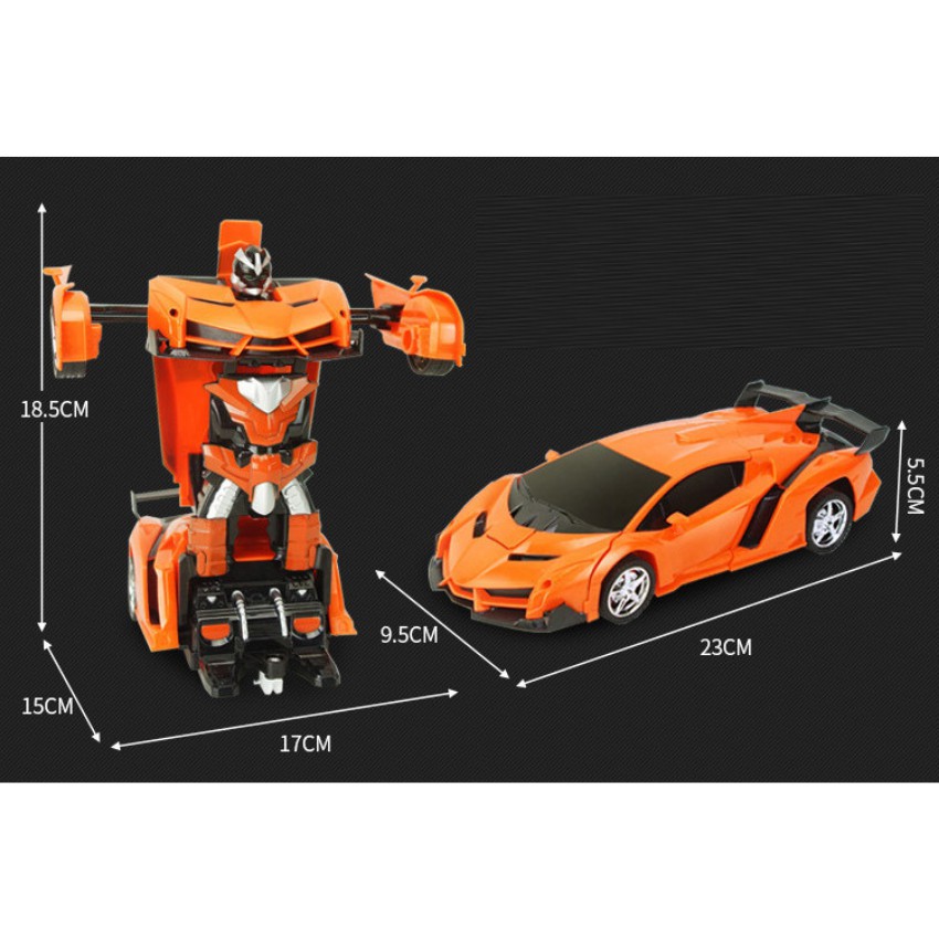 Đồ Chơi Xe Điều Khiển Biến Hình Robot KINPOW Pin Sạc Đa Năng, 2 Màu Cam Đỏ Quay 360 độ Có Đèn Sáng Xanh