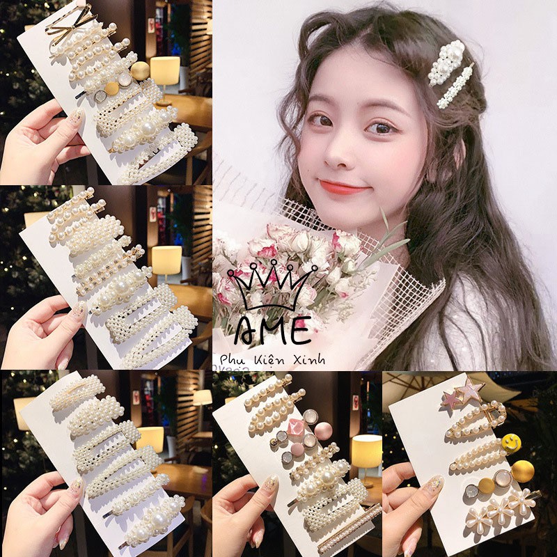 Bộ kẹp tóc đính đá cặp tóc đính ngọc xinh xắn thời trang Hàn Quốc Ame Beauty