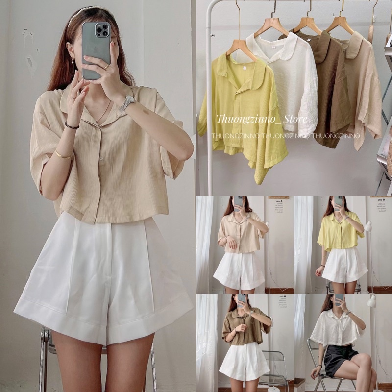 [Ảnh thật/Video]Áo somi cổ sen chất đũi mềm áo croptop nàng thơ  phong cách ulzzang hàng chất lượng cao
