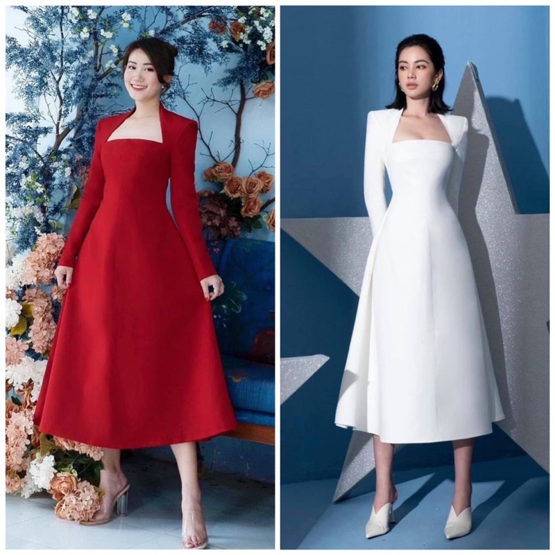 Đầm midi dự tiệc tay dài TRIPBLE T DRESS cổ chéo - size S/M/L - MS279V
