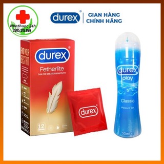 Bao cao su Durex Fetherlite (Hộp 12 Bao) + Gel Bôi Trơn Durex Play Classic 50ml. Hàng Chính Hãng