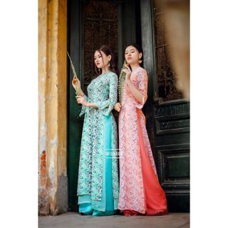 Áo dài hoa nhí 4 tà tay xẻ (HÀNG MỚI VỀ)