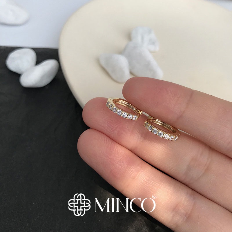 Bông tai nữ hình tròn đính đá Minco Accessories mạ bạc 925 hoa tai nữ đơn giản thời trang phụ kiện thanh lịch BT240