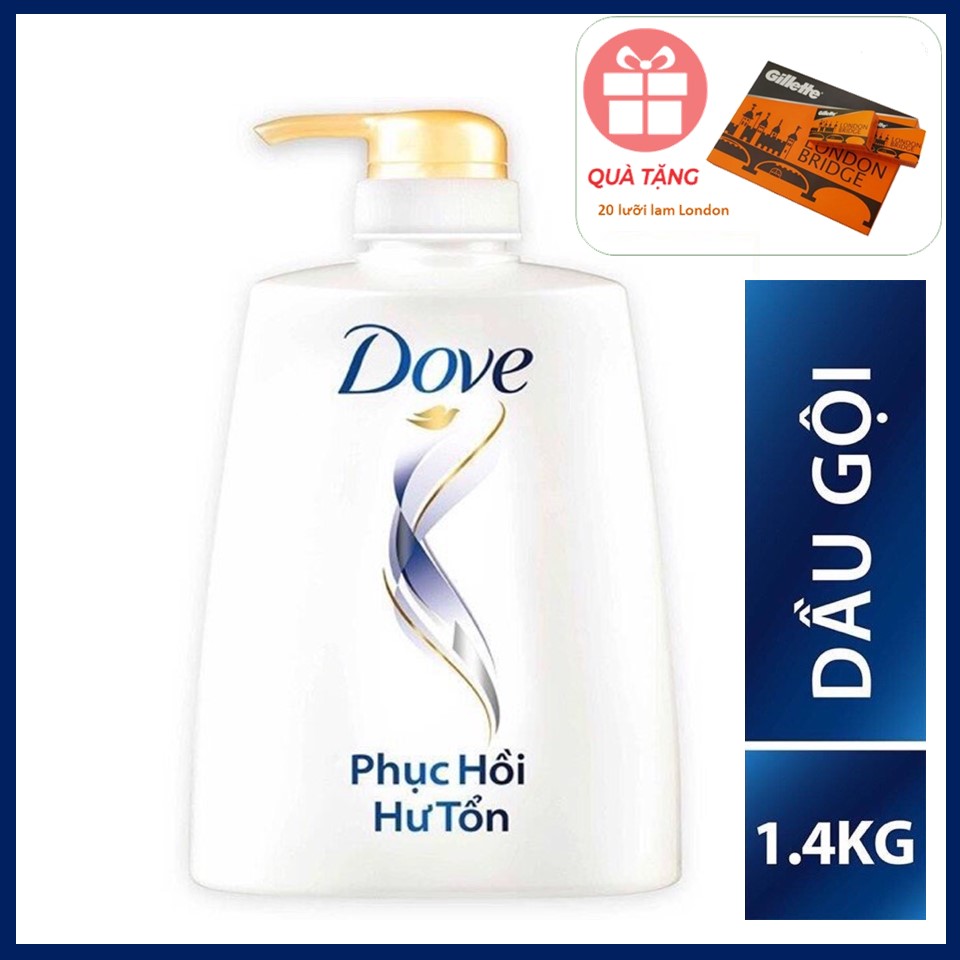 [Khuyến mãi dành cho Salon] Dầu gội Dove Phục hồi Hư tổn 1400g tặng kèm 20 lưỡi lam London