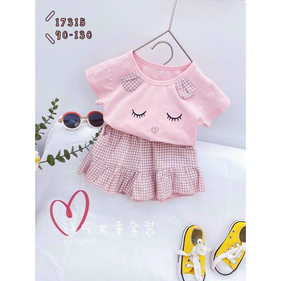 [8-20kg] Set bộ cotton quần giả váy heo đi ngủ dễ thương cho bé