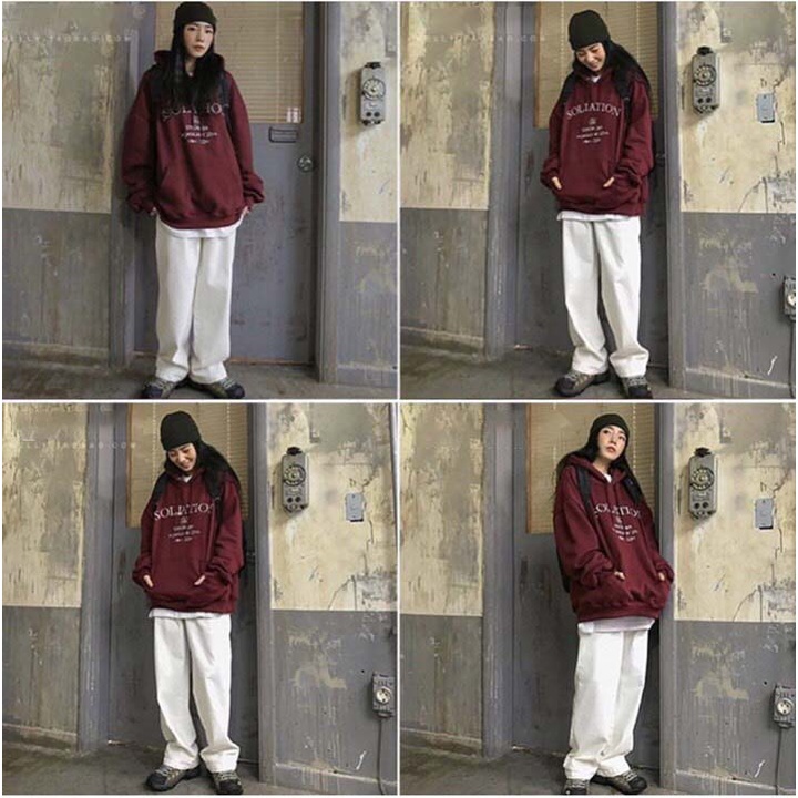 Áo hoodie SOLIAT nữ - Áo Sweater nỉ in chữ màu đỏ đô form rộng phong cách Hàn Quốc - HANHAN SHOP | BigBuy360 - bigbuy360.vn