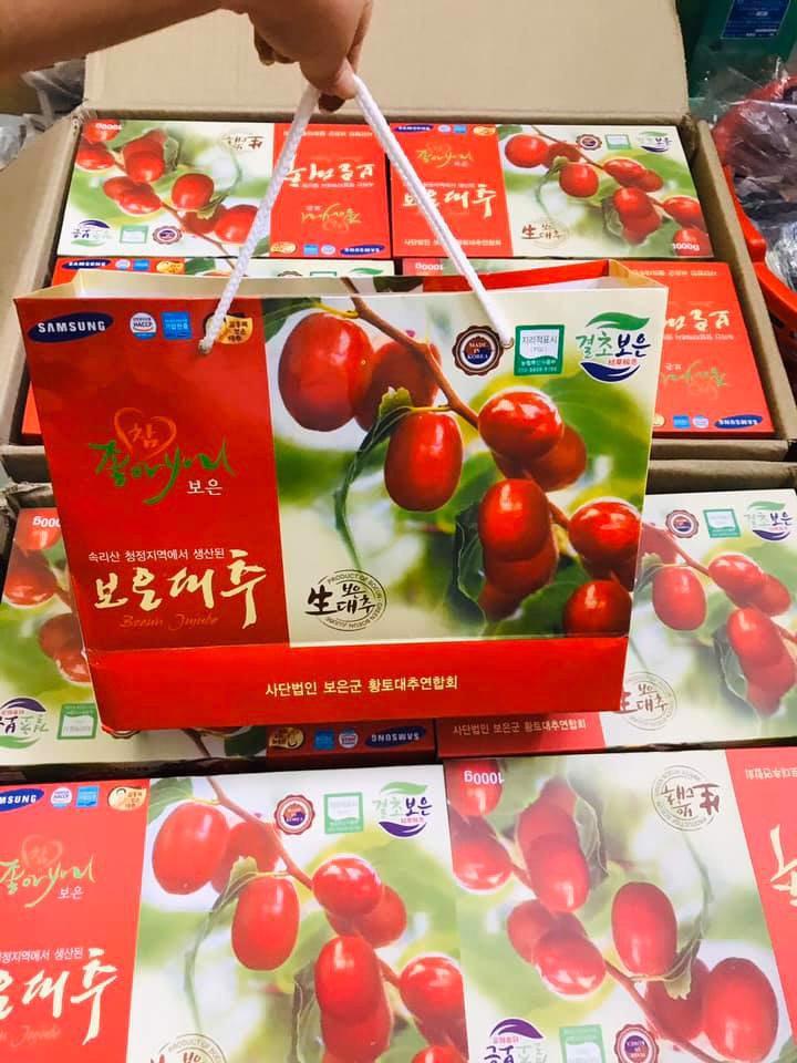Táo đỏ sấy khô Hàn Quốc hộp 1kg trái nhỏ đẹp(Táo đỏ sấy khô Hàn Quốc BOEUN JUJUBE)