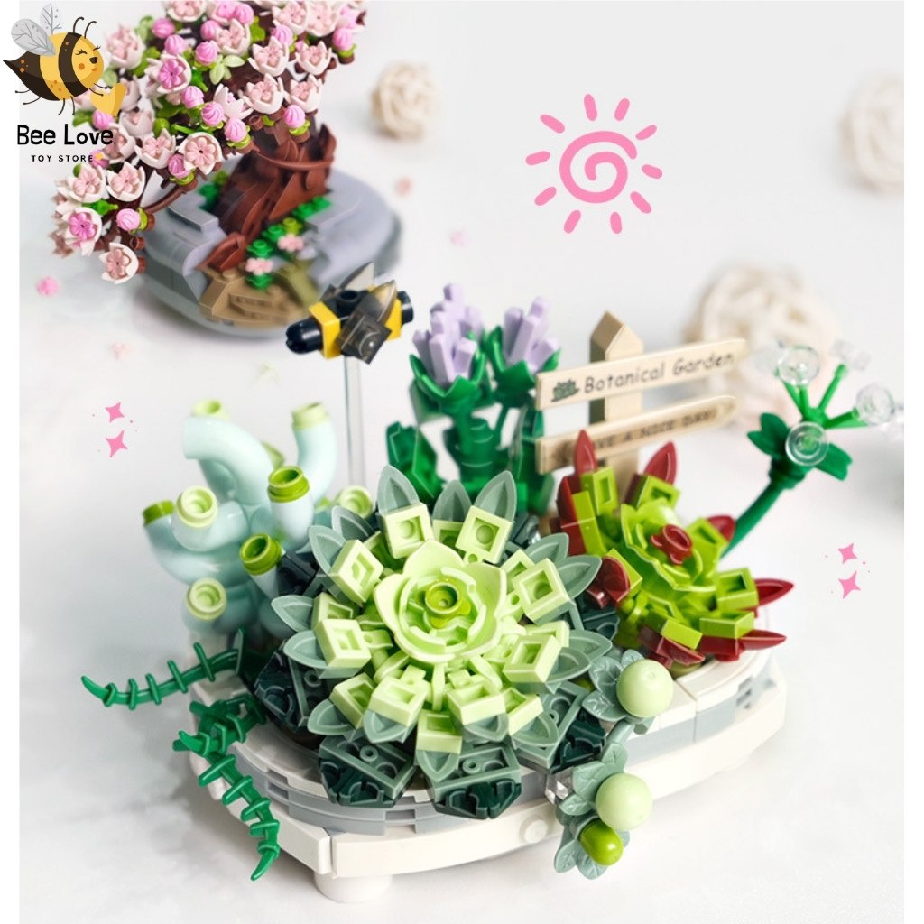 Bộ xếp hình lego bó hoa trang trí xinh xắn BL104, mô hình lắp ráp chậu cây decor nhà cửa cho người lớn trẻ em BeeLove