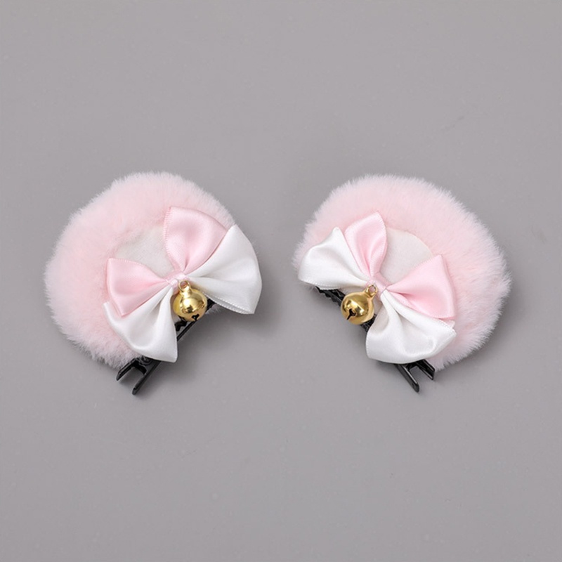 Kẹp tóc hình tai gấu bằng lông giả đính nơ dễ thương thời trang lolita