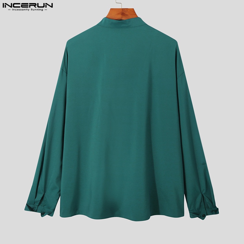 Áo sơ mi INCERUN tay dài cài nút màu trơn cỡ lớn thời trang trẻ trung dành cho nam