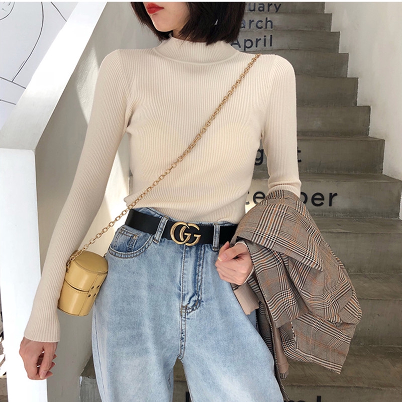 Áo Sweater Cổ Lọ Màu Xanh Bơ Phong Cách Retro Thời Trang Thu Đông