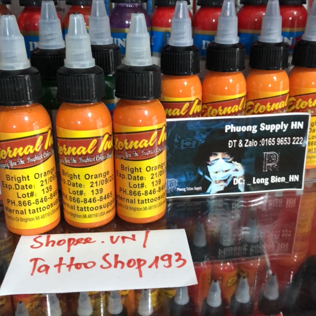 Mực tập xăm màu Bright Orange,mực chỉ xăm lên da tập xăm