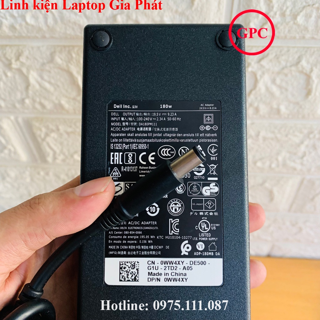 Sạc Laptop Dell M4700, M4600, M4800 19.5V 9.23A (180W) Slim cao cấp