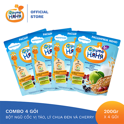 Combo 4 Gói Bột ngũ cốc sữa táo cherry Fruto Nyanya 200g/gói