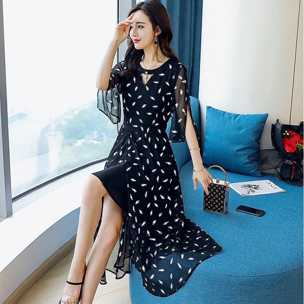 ĐẦM XÒE DỰ TIỆC ĐẸP KIỂU VÁY ĐẦM XÒE XẺ TÀ CAO CẤP NỮ, VÁY DỰ TIỆC CAO CẤP NỮ 3006
