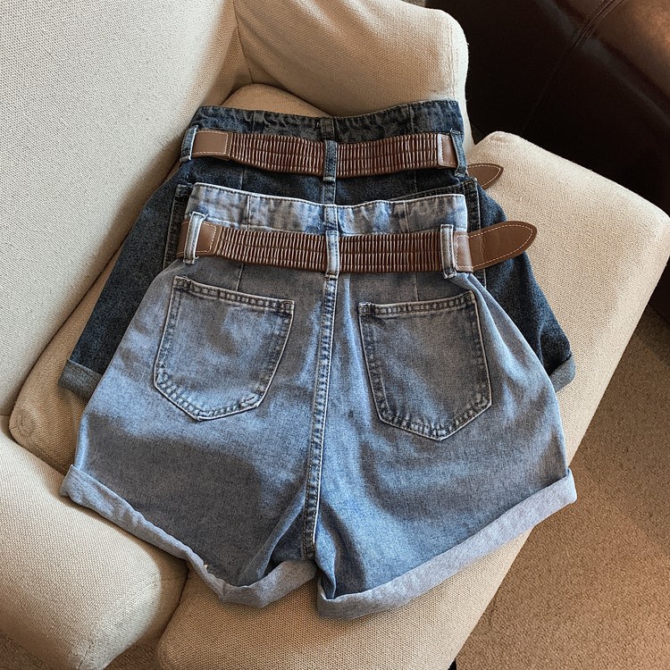 NUZIRO  Quần short jean  lưng cao phong cách retro thời trang cho nữ