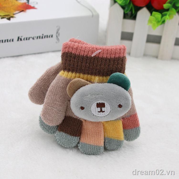 Găng tay len xỏ ngón dành cho bé trai, bé gái mùa đông 0-2 tuổi - Sơ sinh