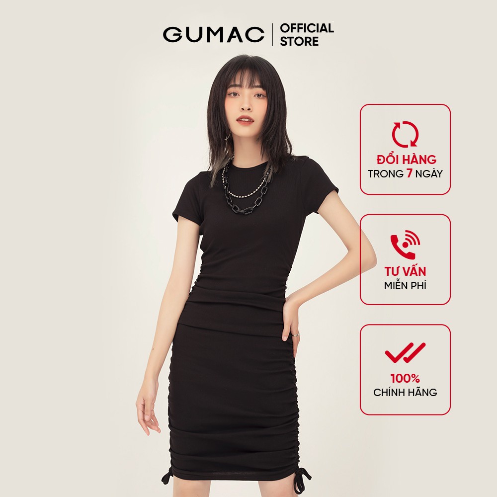 [Mã MABR07062 giảm 8% tối đa 50K đơn từ 249K] Đầm body nữ rút sườn GUMAC ôm body sang chảnh, tay ngắn nhiều màu DB3113 | BigBuy360 - bigbuy360.vn