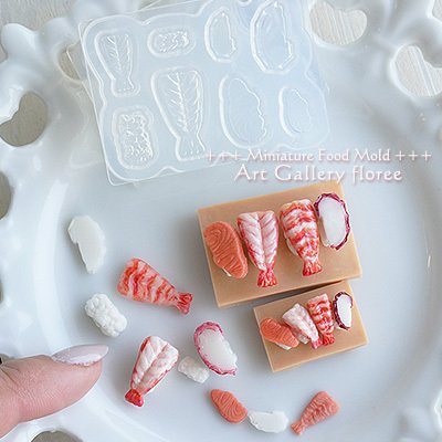 Khuôn silicone trong dẻo nặn đất sét đồ ăn hình sushi nigiri nhà búp bê minifood dollhouse