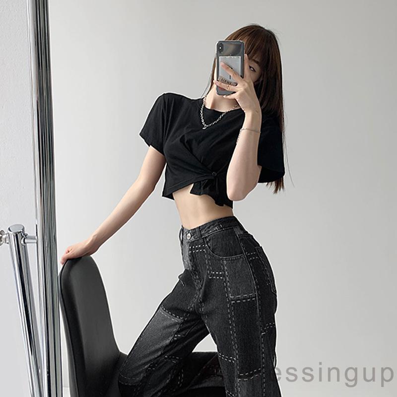 Áo Thun Tay Ngắn Cổ Tròn Dáng Ôm Màu Sắc Đơn Giản Dành Cho Nữ