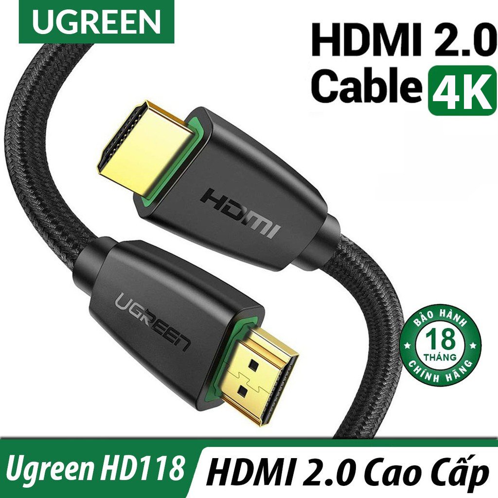 Cáp HDMI 2.0 Cao Cấp Ugreen Hỗ Trợ 3D 4K Chính Hãng dây bọc dù 40408 40409 40410 40411 40412 HD118