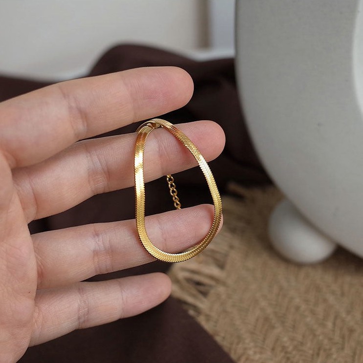 Vòng tay kiểu xương rắn bản rộng bằng thép titan mạ vàng hồng 18k phong cách Âu Mỹ thời trang