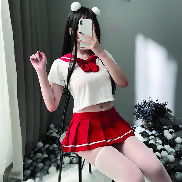 Cosplay nữ sinh Nhật Bản cao cấp sexy gợi váy ngủ học sinh 2 màu đen đỏ phối nơ cực dễ thương N767 - HCM - Giao Hỏa Tốc