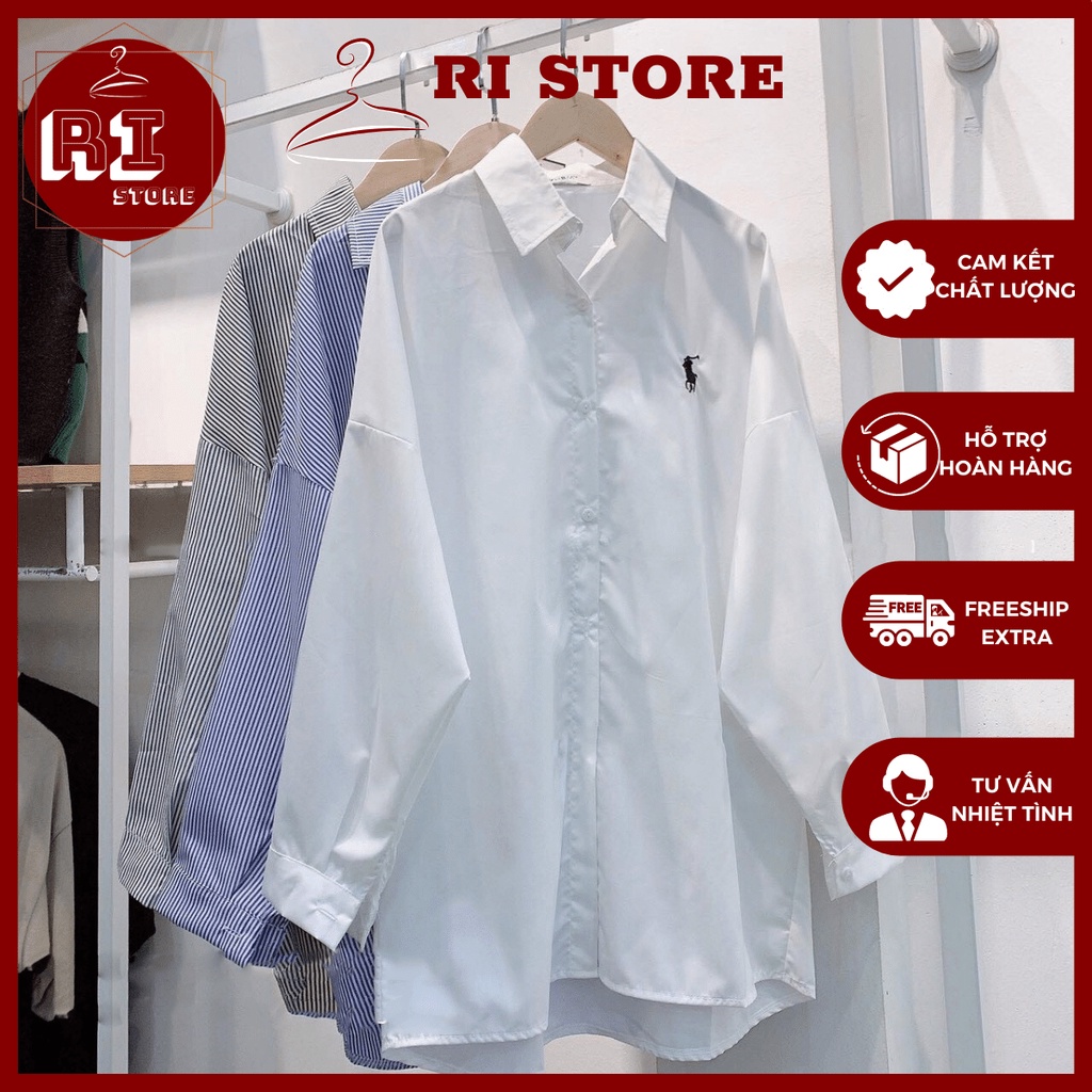 Áo Sơ Mi Nữ Áo Sơ Mi Thêu Hình Ngựa Áo Sơ Mi Trùm Mông Form Thụng Đủ 3 Màu Ri.Store SP21