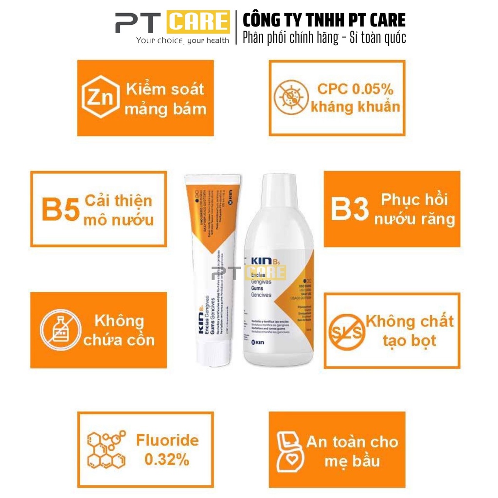 PT CARE | Kem Đánh Răng Kin B5 Làm Sạch Mảng Bám, Phục Hồi Nướu Răng 125ml Dùng Hàng Ngày Ngừa Sâu Răng Viêm Nướu